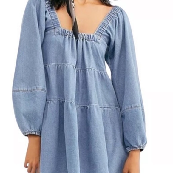 Free People Square Neck Tiered Denim Dress - Picture 7 of 7
